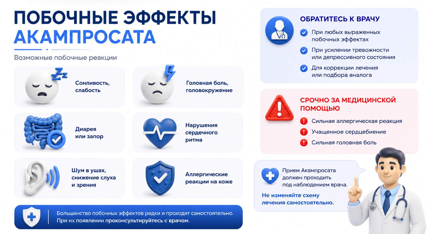 Инфографика на тему побочных эффектов Акампросата